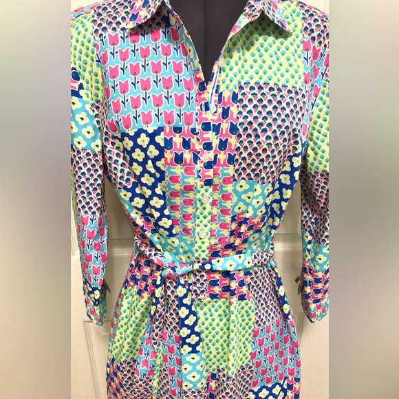 Talbots Island Patchwork Belted Shirt Dress - Picture 6 of 16